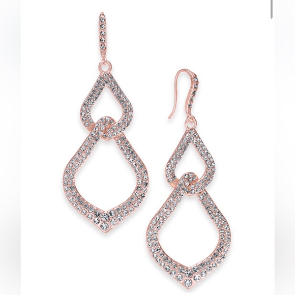 INC International Concepts Jewelry - INC Rose Gold-Tone Pavé Interlocking Linear Drop Earrings